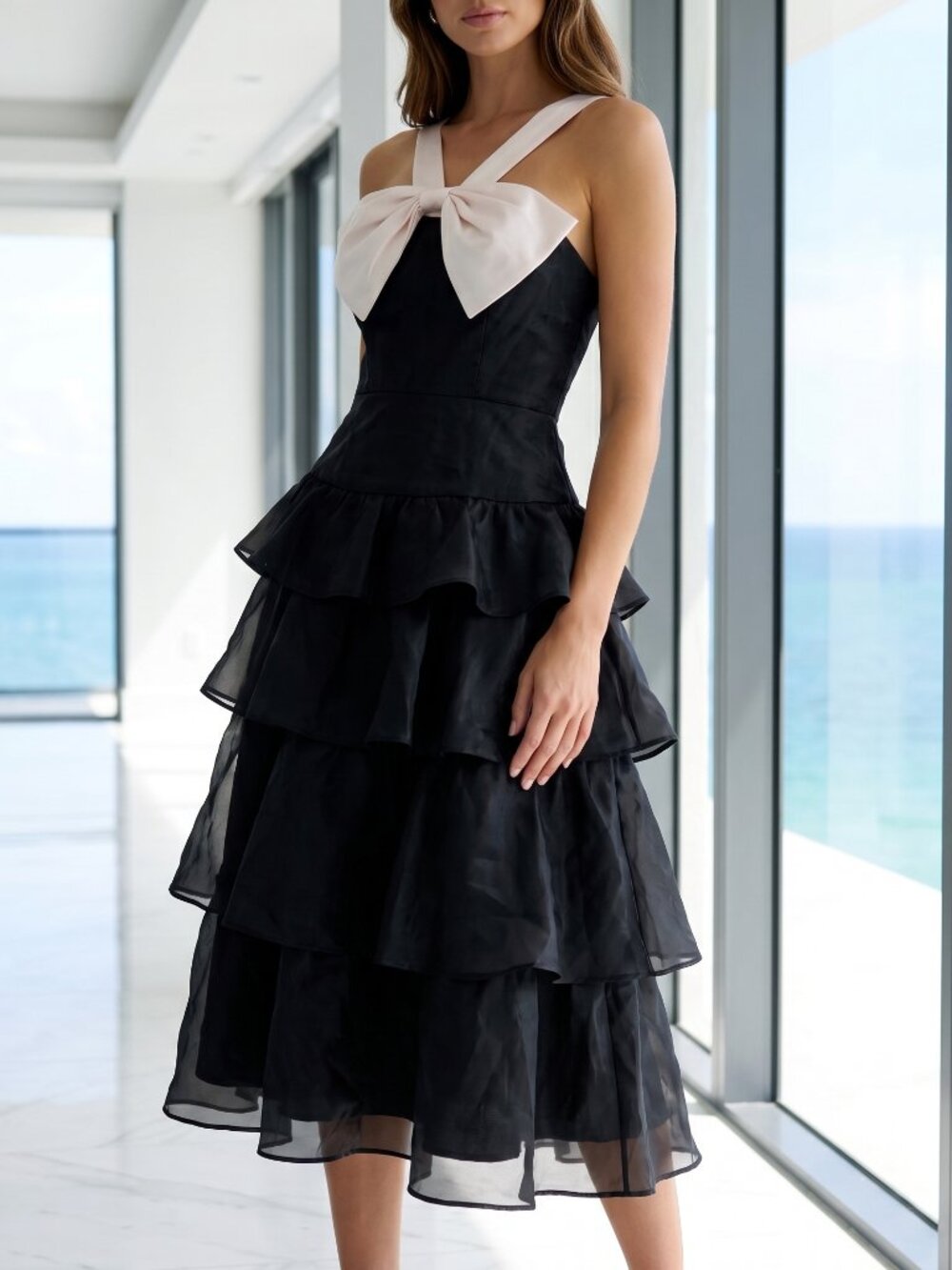 NWT LULU'S perfect beauty organza backless tiered dress XS black
